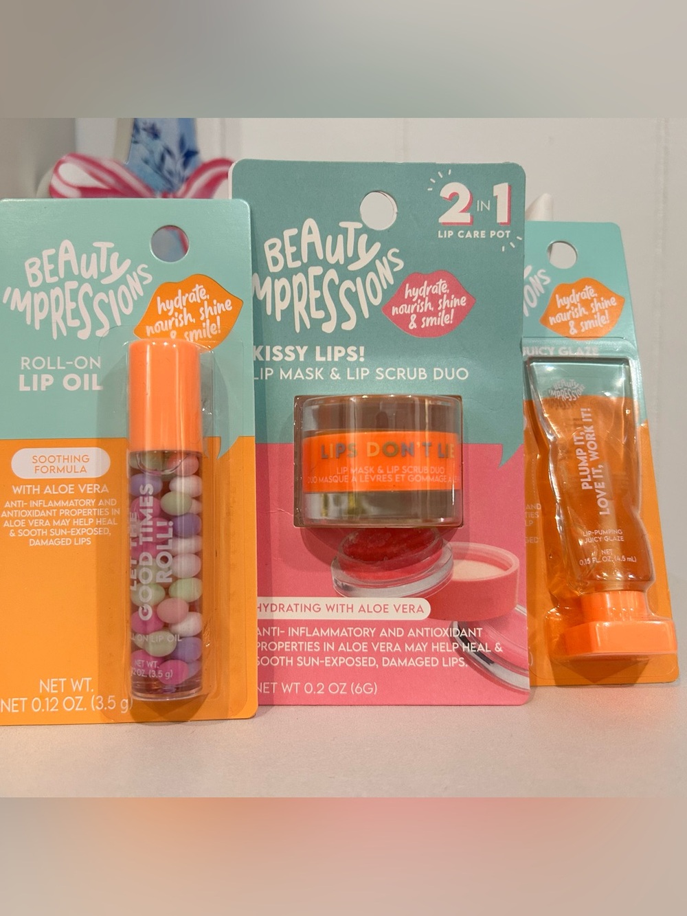 Beauty Impressions Kissy Lips Lip Mask & Lip Scrub Duo, Lip Oil and Lip Plumper